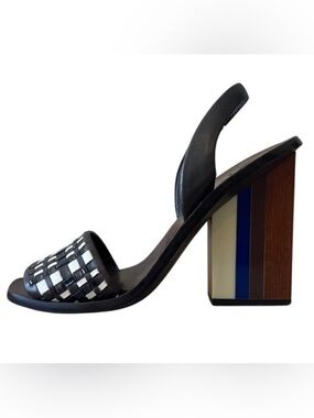 Tory Burch Emori Slingback Sandals Wood Lucite Heel 8.5